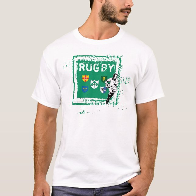 T-tröja för Irland Rugbyfläktar passerar boll Tee Shirt (Framsida)