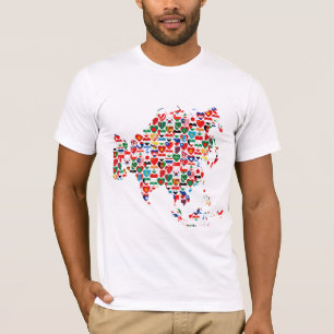 T-tröja för karta för Asien flaggahjärtor T Shirt