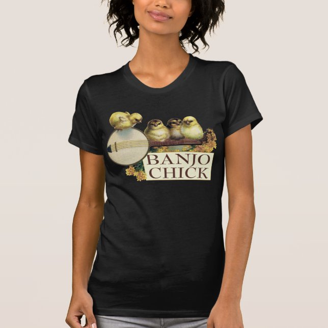 T-tröja för kortärmad för Banjochickdamer mörk T-shirt (Framsida)