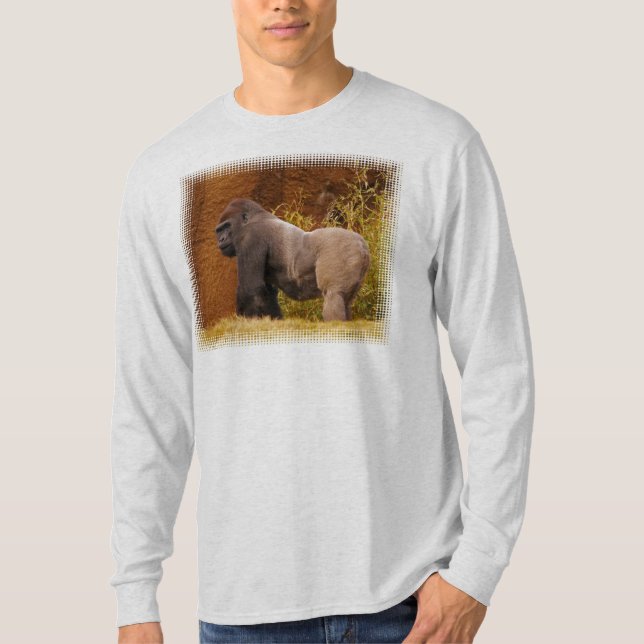 T-tröja för långärmad för Silverbackgorillafoto Tee Shirt (Framsida)