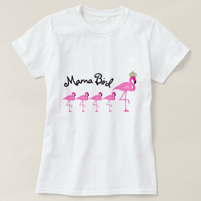 T-tröja för mammafågelFlamingo med fyra babyar T-shirt (Design framsida)