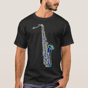 T-tröja för mörk för saxofon för neonfärgtenor t shirt