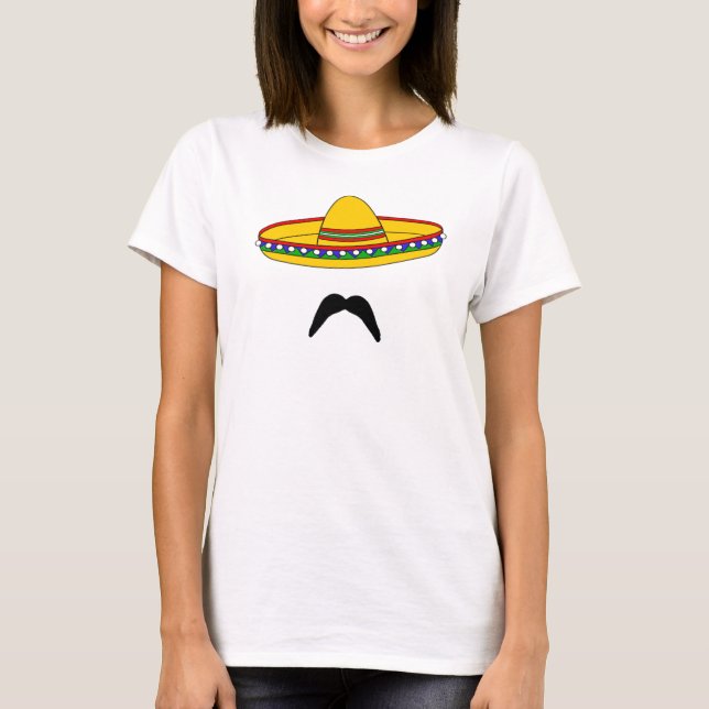 T-tröja för mustasch- och SombreroCinco de Mayo T-shirt (Framsida)