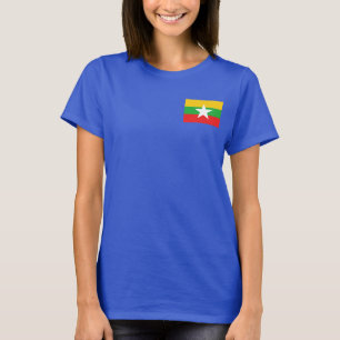 T-tröja för Myanmar flagga- och kartadk Tee