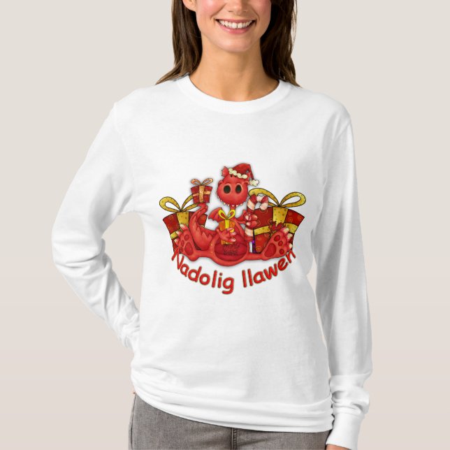 T-tröja för Nadolig Llawen walesisk drakejul T-shirt (Framsida)