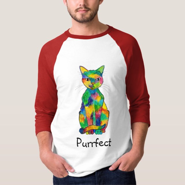 T-tröja för regnbågekattPurrfect Raglan T-shirt (Framsida)