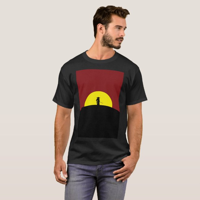 T-tröja för röd svart för gult för Samuraijacksol Tee (Hel framsida)