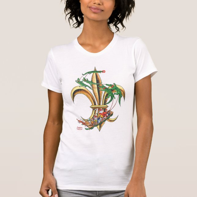 T-tröja för Santa & alligatorFleur-de-lis jul Tee (Framsida)