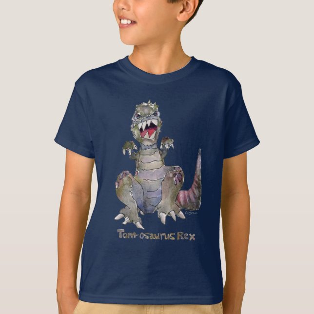 T-tröja för Tom-osaurus Rex tecknadDinosaur Tröja (Framsida)