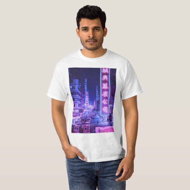 T-tröja för Vaporwave nattstad T-shirt (Hel framsida)