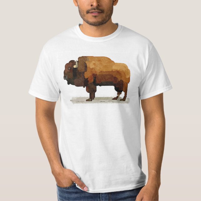 T-tröja för vattenfärg för amerikanbuffel (Bison) T Shirt (Framsida)