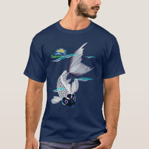 T-tröja för vitKoi-Blått lilja T Shirt