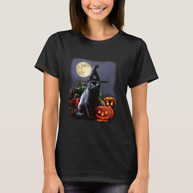 T-tröja med den Halloween katten och pumpor Tröja (Framsida)