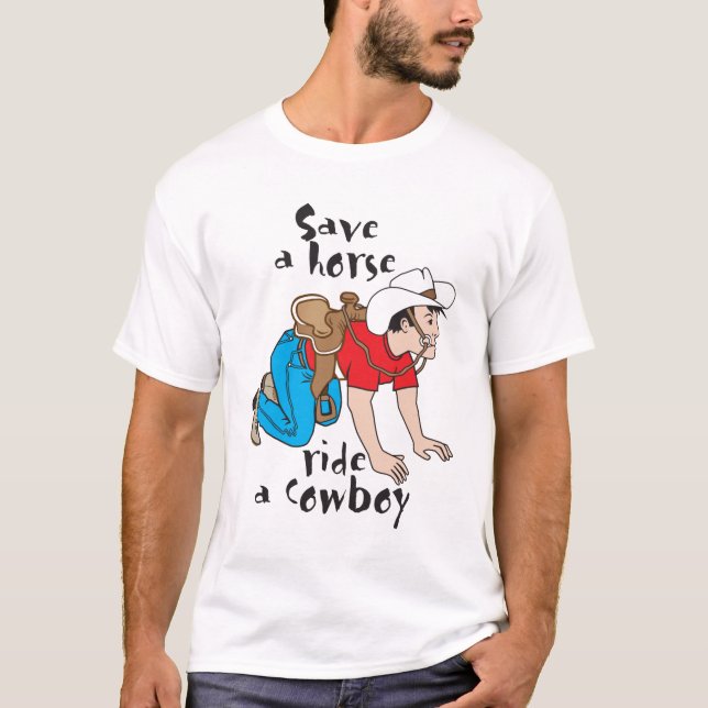 T-tröja "rädda en hästritt en cowboy ", t-shirt (Framsida)