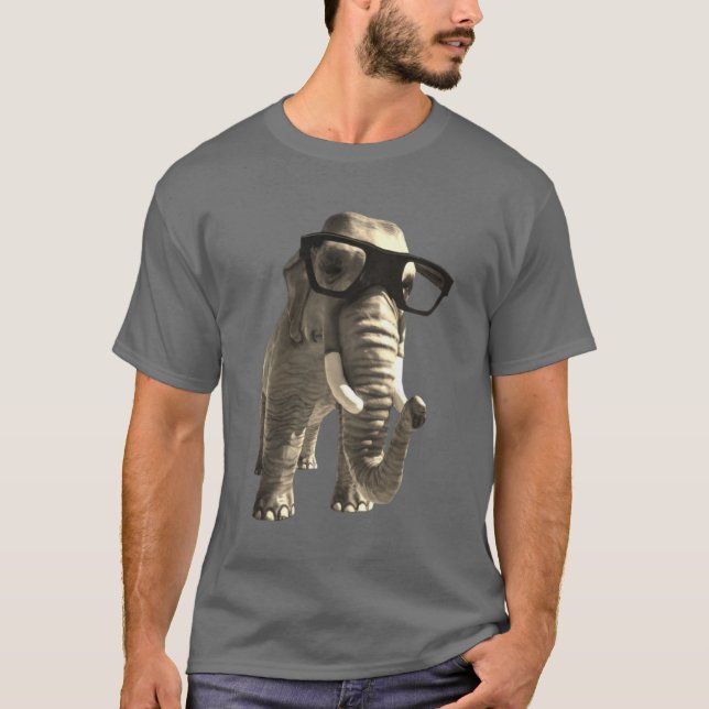 T-tröjaelefant med exponeringsglas t shirt (Framsida)