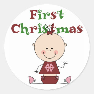 T-tröjor och presenter för första jul i flicka runt klistermärke