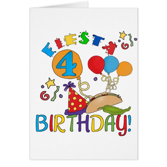 T-tröjor och presenter från Fiesta 4e födelsedagen Hälsningskort (Framsidan)