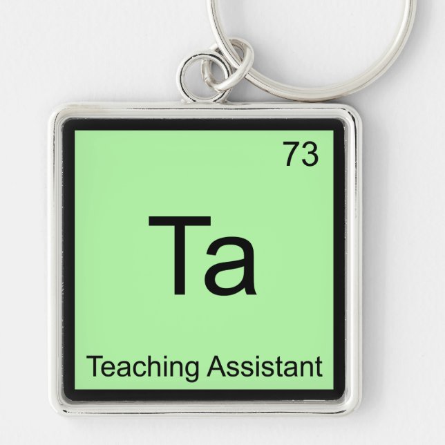 Ta - Assistent Kemi Element Symbol T Fyrkantig Silverfärgad Nyckelring (Framsidan)