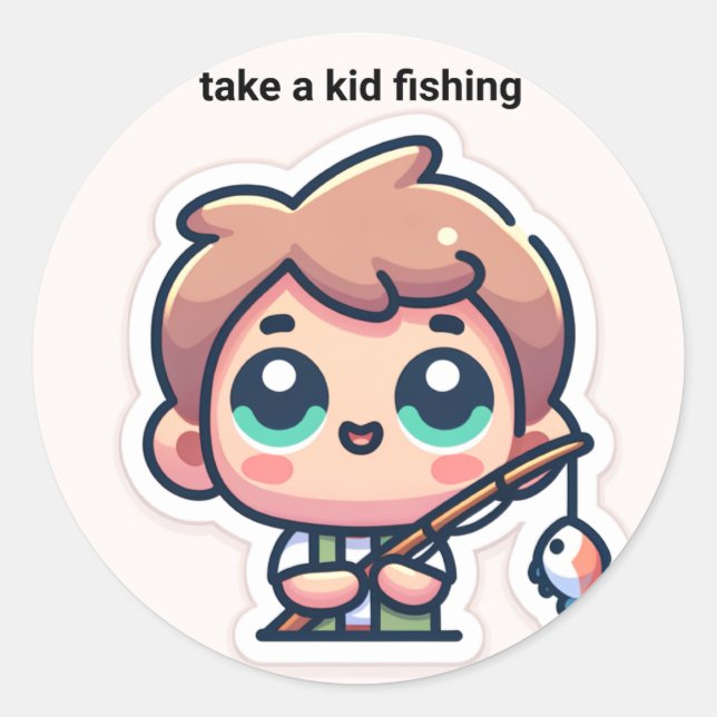 ta barn och fiska runt klistermärke (Framsida)