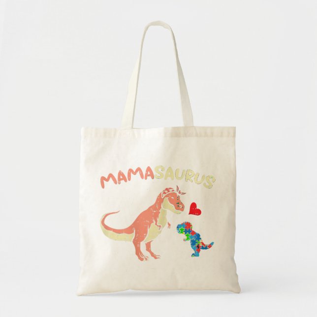 Ta den här söta Mamasaurus Heart Puzzle Dino T-Shi Tygkasse (Framsidan)