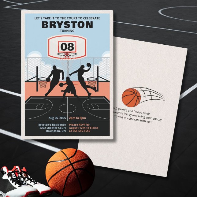 Ta den till Court Basketball Birthday Inbjudan (Basketball theme invitation)