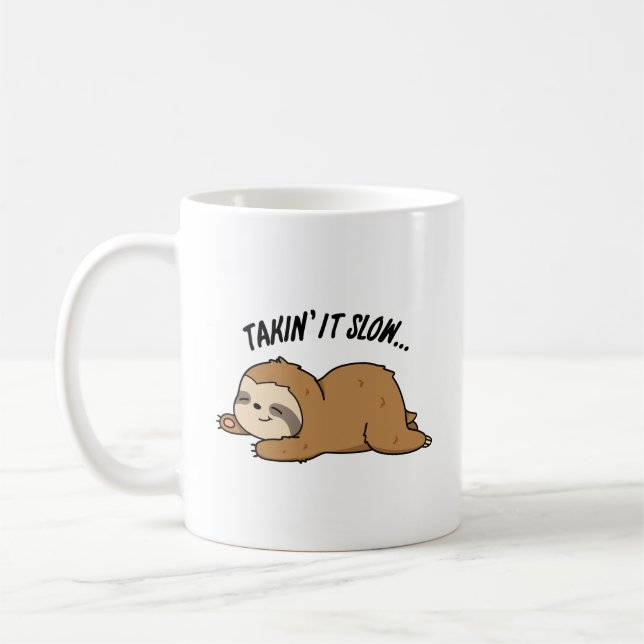 Ta det långsamt och roligt Sloth Pun Kaffemugg (Vänster)