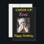 Ta det lugnt! Funny Grumpy Girl Birthday Smile Shi<br><div class="desc">"Åh nej!" Ha roligt att fira en födelsedag med din favoritkvinna som blir lite äldre. Den roliga,  roliga flickbilden innehåller ett roande citat och grattis på födelsedagen önskemål. Svarta,  rosa och gult färg bidrar till att ge uttryck för det "strålande leende"-verset på baksidan av visitkortet.</div>