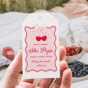 Ta det när hon poppar Cherry på Top Baby Shower Presentetikett