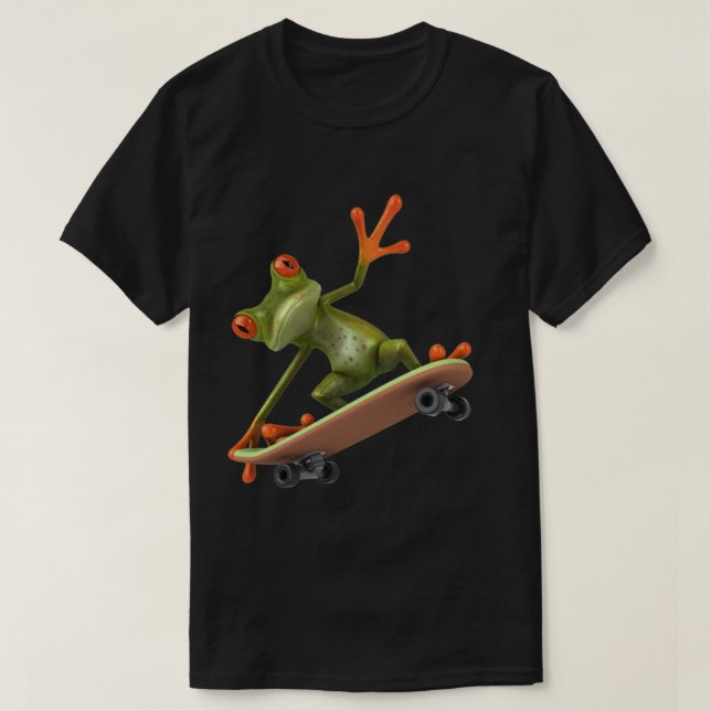 Ta det snabbt - groda på skateboard t shirt (Design framsida)