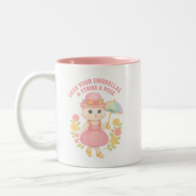 Ta dina paraplyer Kitty-design Två-Tonad Mugg (Vänster)