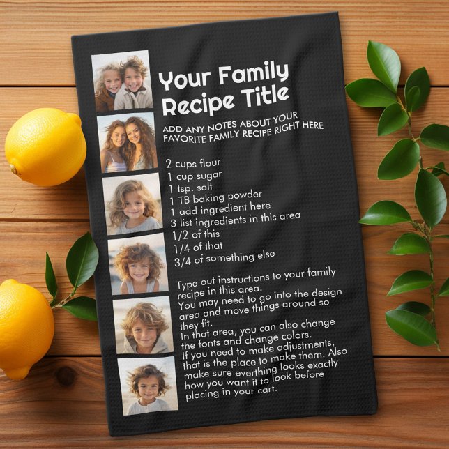 Ta emot mall för Familjerecept och foton Kökshandduk (Custom Kitchen Towel with Photo Collage and Family Recipe)