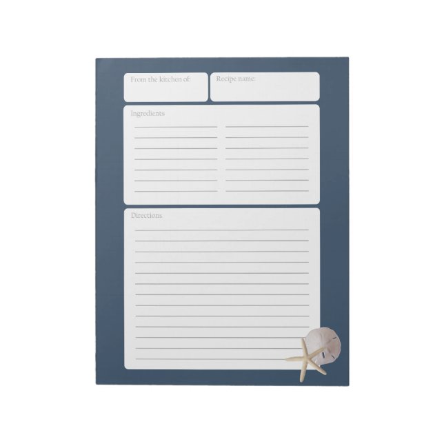 Ta emot Page Blue Sand Dollar och Starfish Anteckningsblock (Roterad)