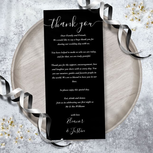 Ta emot Tack Black and White Place Card Meny (Reception Thank You Black And White Place Card)