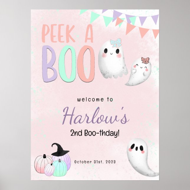 Ta en boo Pastel Halloween Birthday Välkommen Poster (Framsidan)