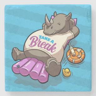 Ta en Break-funn relaxerad Rhino Poolside-Tecknad Stenunderlägg