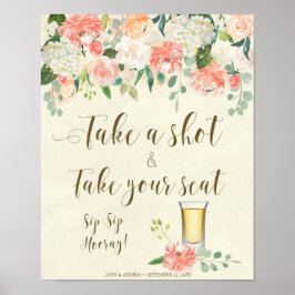 ta en drink och ta din plats vigselskylt poster