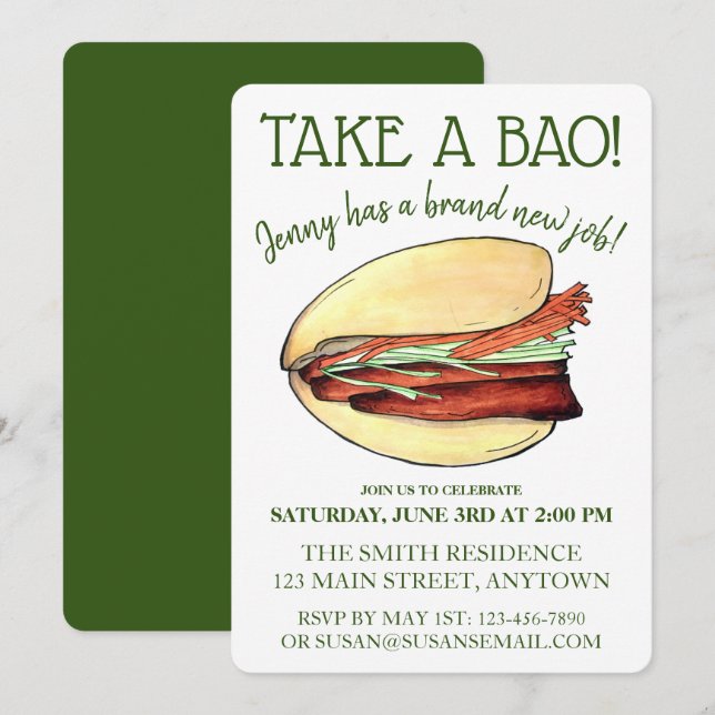 TA en Gratulerar BAO Gris Belly Bun Firande Inbjudningar (Fram/baksida)