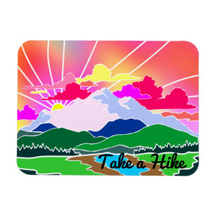 Ta en hike - Colorful Sunset, Mountaines and River Magnet