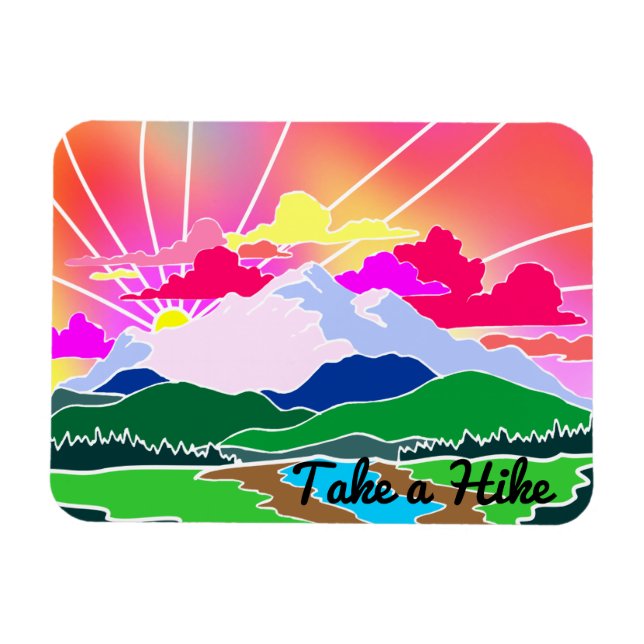 Ta en hike - Colorful Sunset, Mountaines and River Magnet (Horisontell)