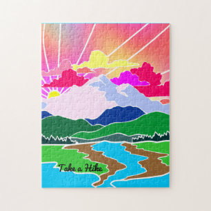 Ta en hike - Colorful Sunset, Mountaines and River Pussel