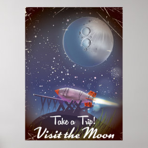 Ta en resa! Besök den gamla tecknade Moon-posten Poster