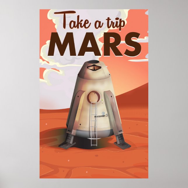 Ta en resa till Mars vintage resaffisch. Poster (Framsidan)