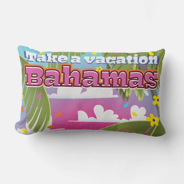 Ta en semester! Bahamas tecknad resa tryck. Lumbarkudde (Framsida)