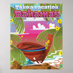 Ta en semester! Den Bahamas tecknaden reser Poster