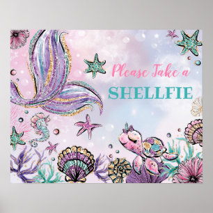 Ta en Shellfie - Rosa Lila Sjöjungfru Party Selfie Poster