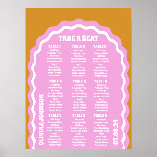 Ta en sittplats Rosa Gult Retro Vågigt Arch Stil Poster (Framsidan)