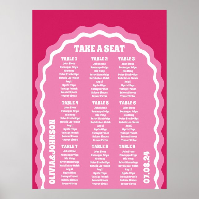 Ta en sittplats Rosa Magenta Retro Våig Bågstil Poster (Framsidan)