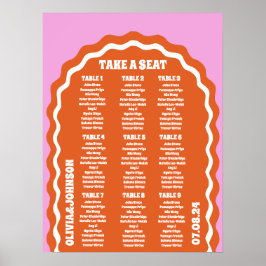Ta en sittplats Rosa Orange Retro Vågigt Arch Stil Poster