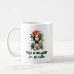 Ta en stund till Breathe Zen Flowers Yoga Girl Kaffemugg