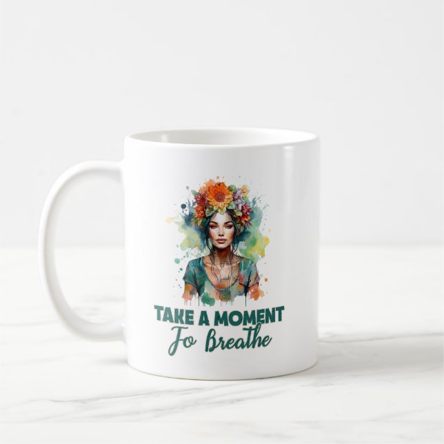 Ta en stund till Breathe Zen Flowers Yoga Girl Kaffemugg (Vänster)